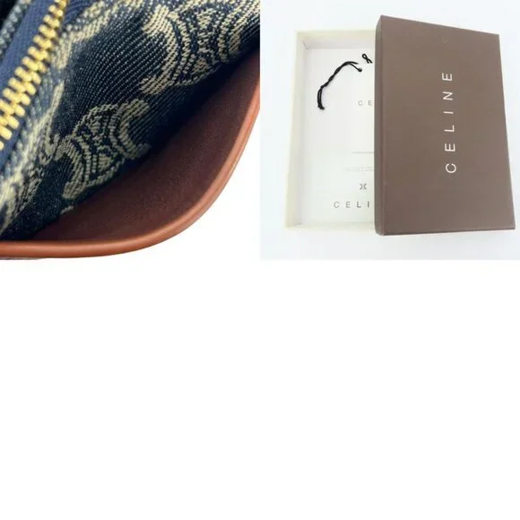 Celine Coin Case Macadam Denim Leather Blue Brown Gold Hardware Key Ring Small - Picture 9 of 9